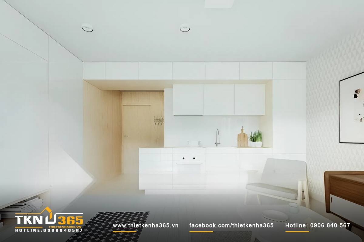 Mẫu phòng bếp cho thiết kế nhà nhỏ 24m2