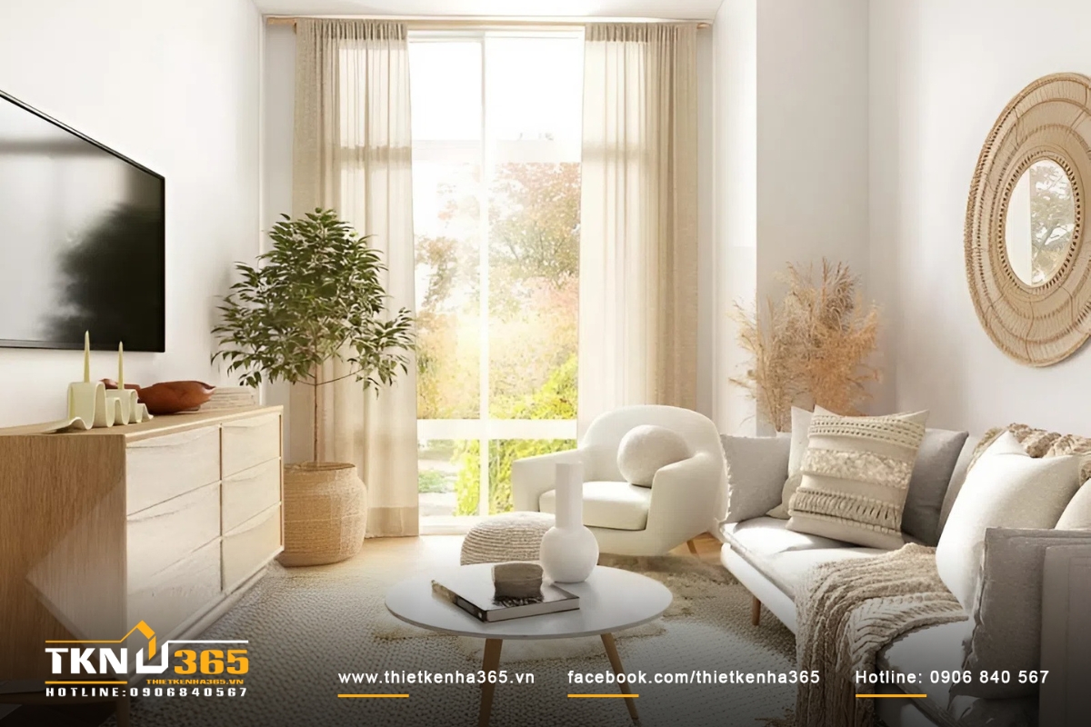 Phòng khách hiện đại, đơn giản của nhà nhỏ 24m2