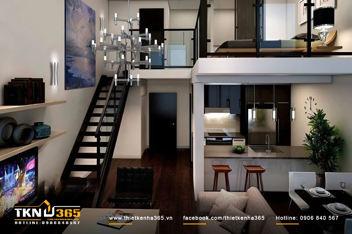Thiết kế nhà phố 24m2 có phòng bếp kịch trần tối ưu không gian