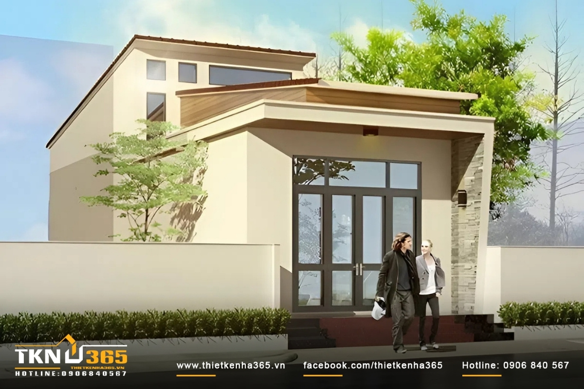 Mẫu nhà ống 1 lầu 1 tum mái lệch hiện đại 5x20m