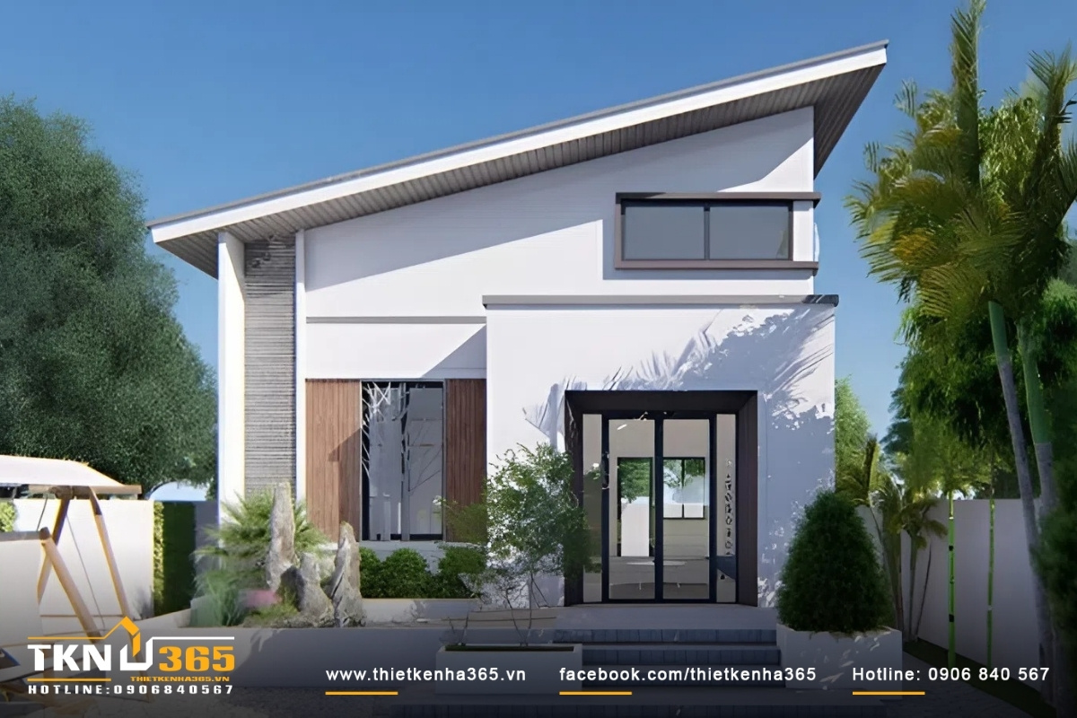 Mẫu nhà ống 1 tầng giá rẻ mái xéo đẹp