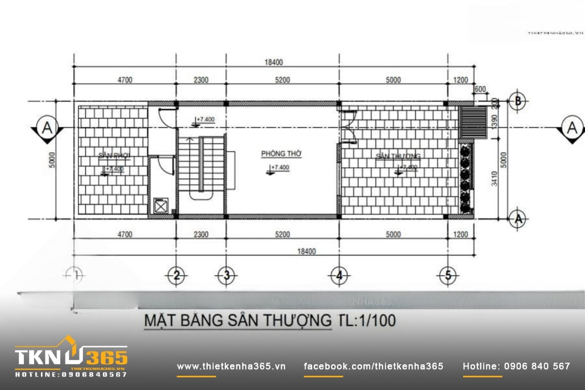 Mặt bằng công năng tầng trệt nhà 5x21m