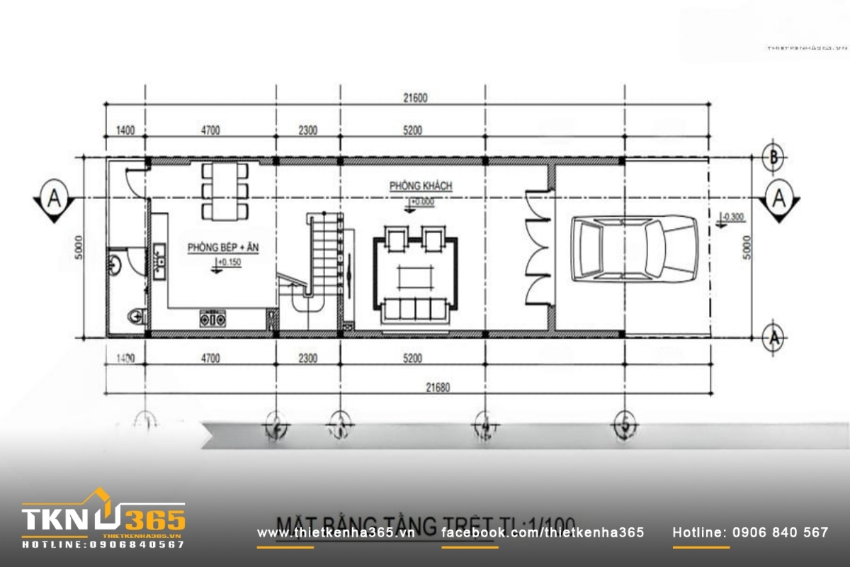 Mặt bằng công năng tầng trệt nhà 5x21m