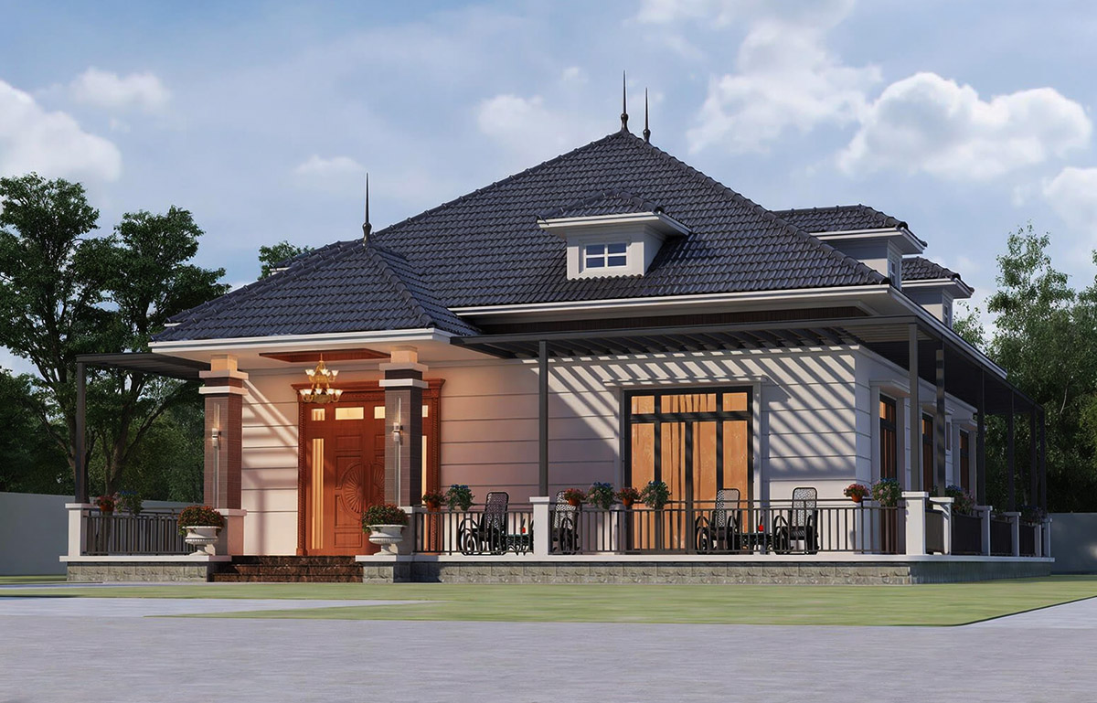 Mẫu nhà 1 tầng 3 phòng ngủ 80m2 được thiết kế theo phong cách hiện đại