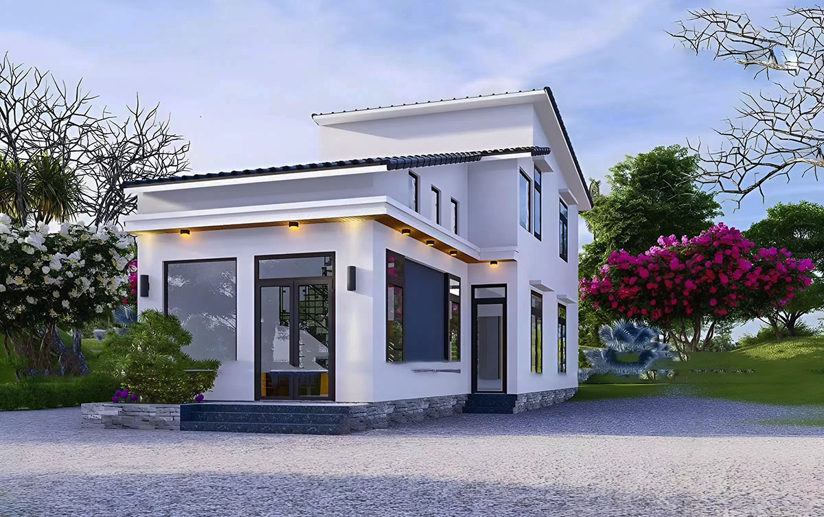 Nhà cấp 4 80m2 3 phòng ngủ mái lệch đã tạo nên sự ấn tượng độc đáo