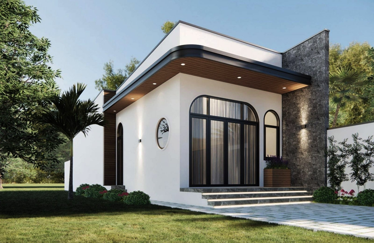 Nhà 1 tầng 3 phòng ngủ 80m2 mái thái với phong cách hiện đại