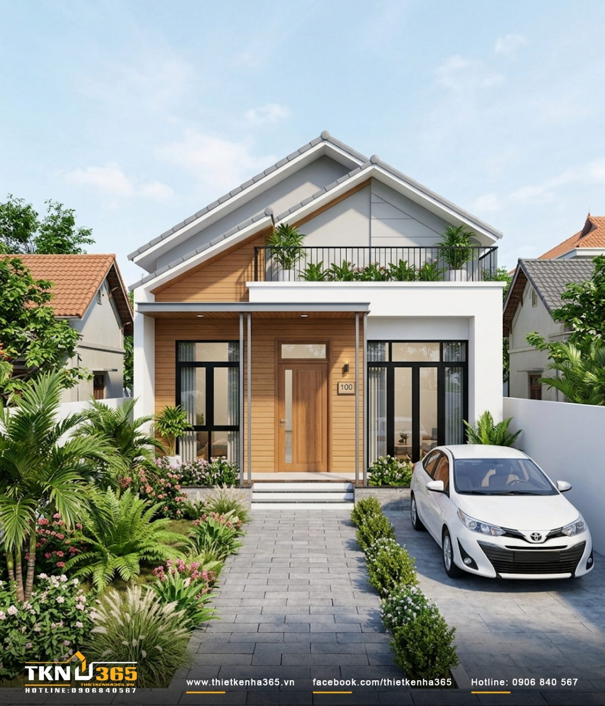Mẫu thiết kế nhà ống 1 tầng 3 phòng ngủ 100m2 đầy đủ công năng