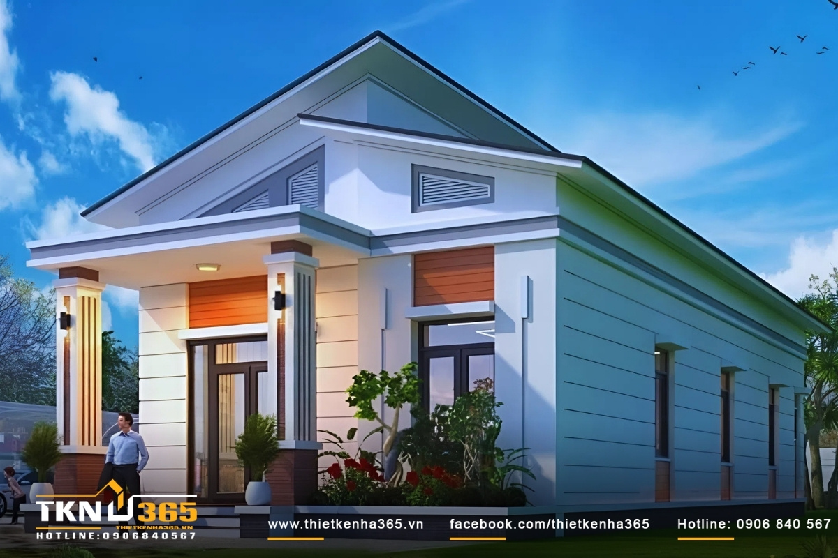 Mẫu nhà 1 tầng 3 phòng ngủ 5x20m mái lệch sang trọng