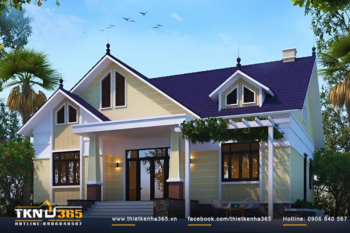 Thiết kế nhà 5x20m nhà ống 1 tầng 3 phòng ngủ mái Thái độc đáo