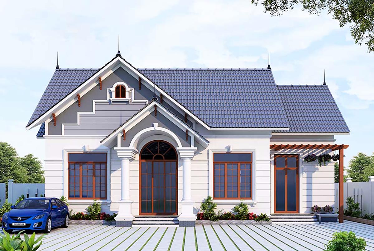 Mẫu nhà chữ L 1 tầng mái bằng không gian mở thoáng đãng