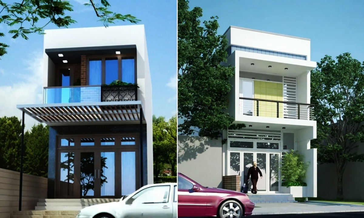 Nhà ống 2 tầng mái tôn có gác lửng nên thiết kế theo kiểu mái bằng để không gian sang trọng và hài hoà hơn