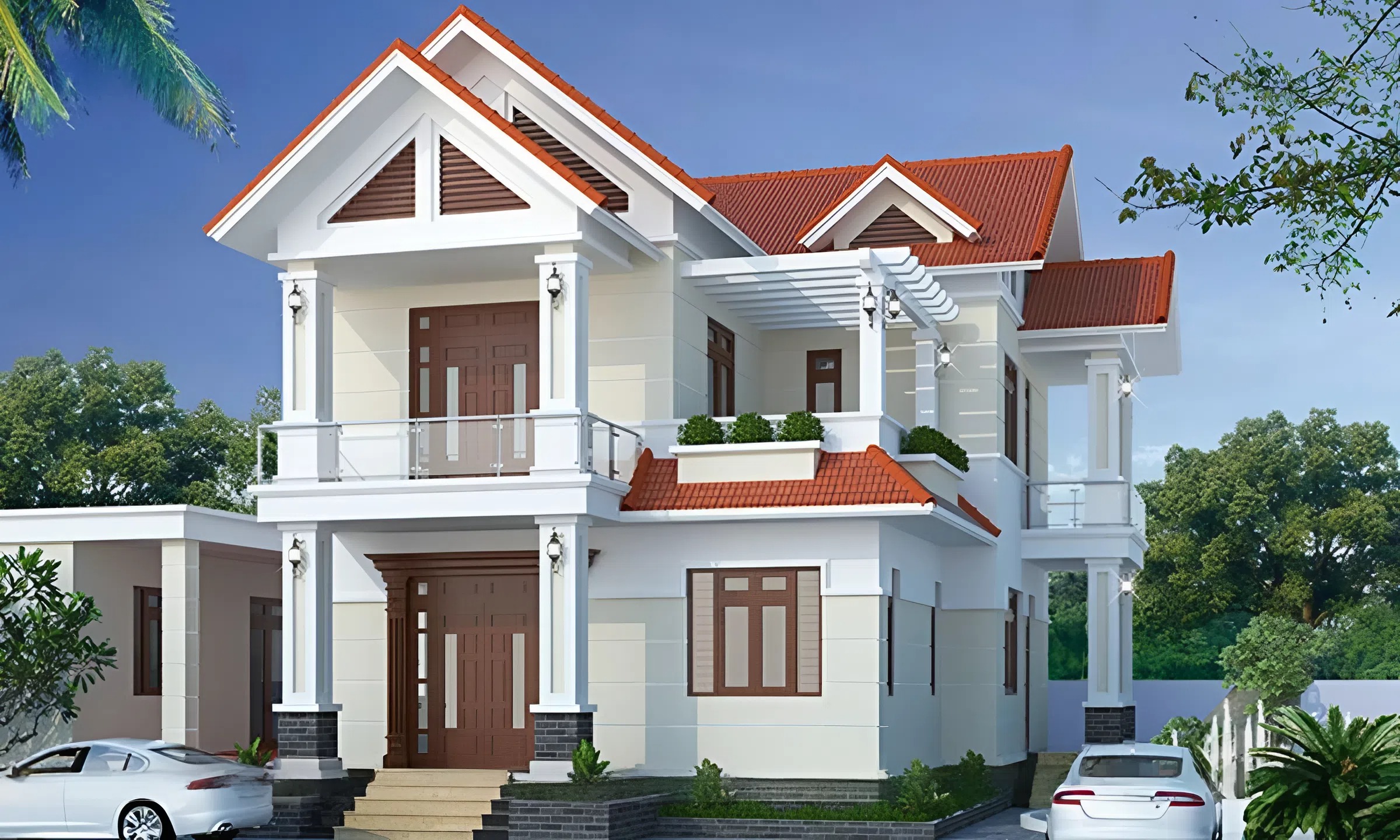45+ Mẫu thiết kế nhà 120m2 được ưa chuộng nhất năm 2026 18 Gạch ngói với khả năng hạn chế tiếng ồn và lượng nhiệt hấp thụ hàng ngày