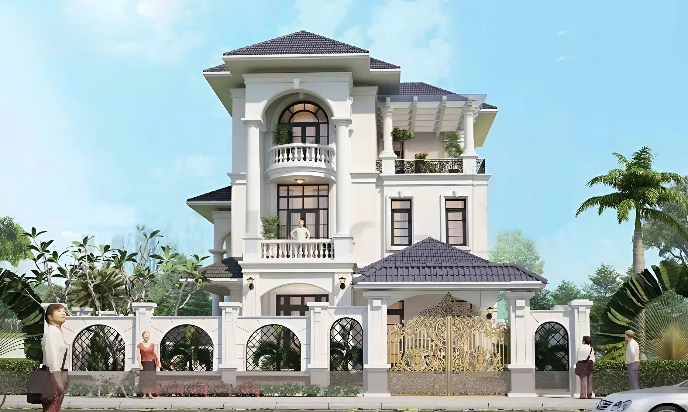 45+ Mẫu thiết kế nhà 120m2 được ưa chuộng nhất năm 2026 28 Các tầng đều có ban công đua ra để đặt cây cảnh