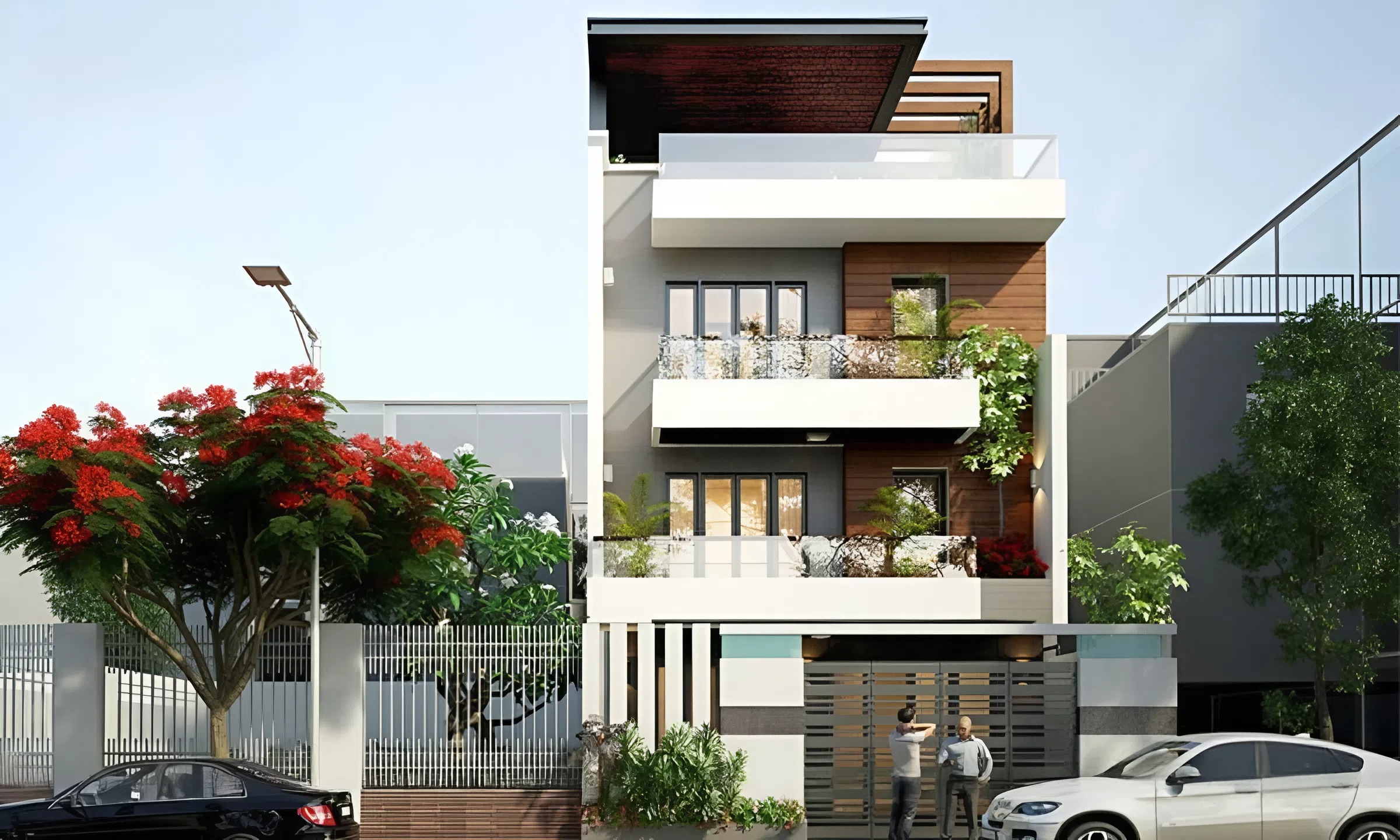 45+ Mẫu thiết kế nhà 120m2 được ưa chuộng nhất năm 2026 7 Tận dụng ban công nhà phố để trồng cây xanh tạo cảm giác gần gũi với thiên nhiên
