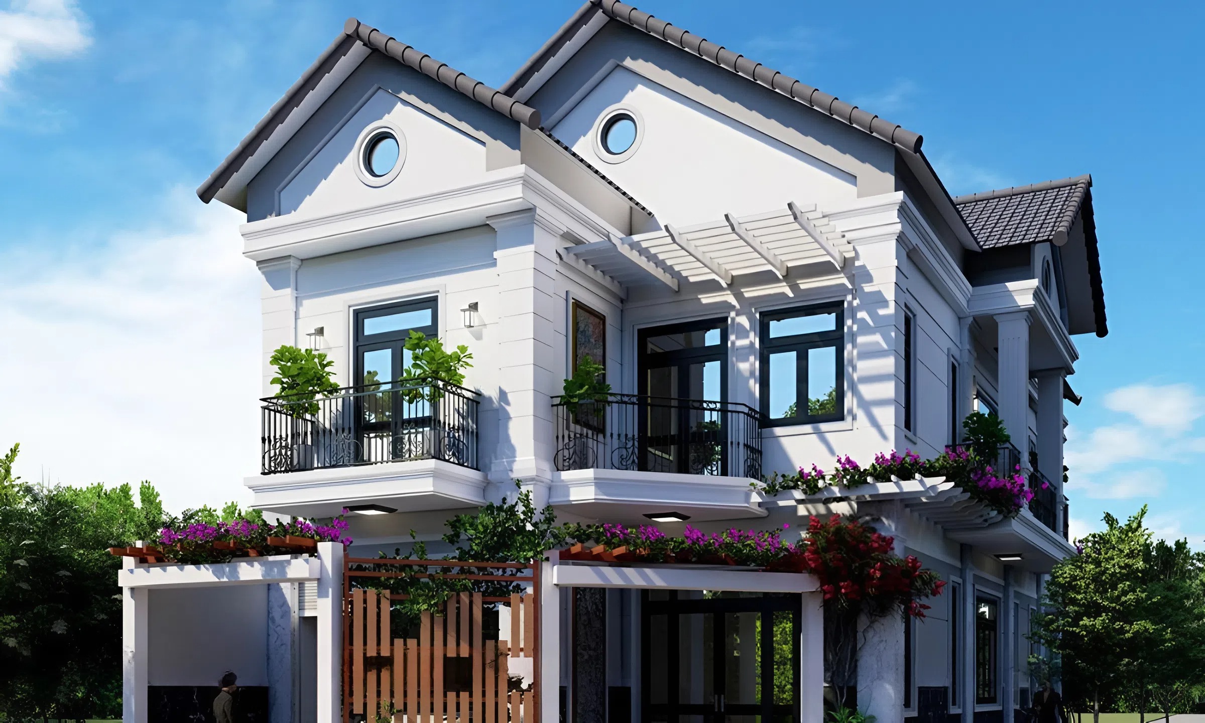 45+ Mẫu thiết kế nhà 120m2 được ưa chuộng nhất năm 2026 17 Mẫu thiết kế nhà diện tích 120m2 sử dụng hệ thống mái thái mang lại tính thẩm mỹ cao.