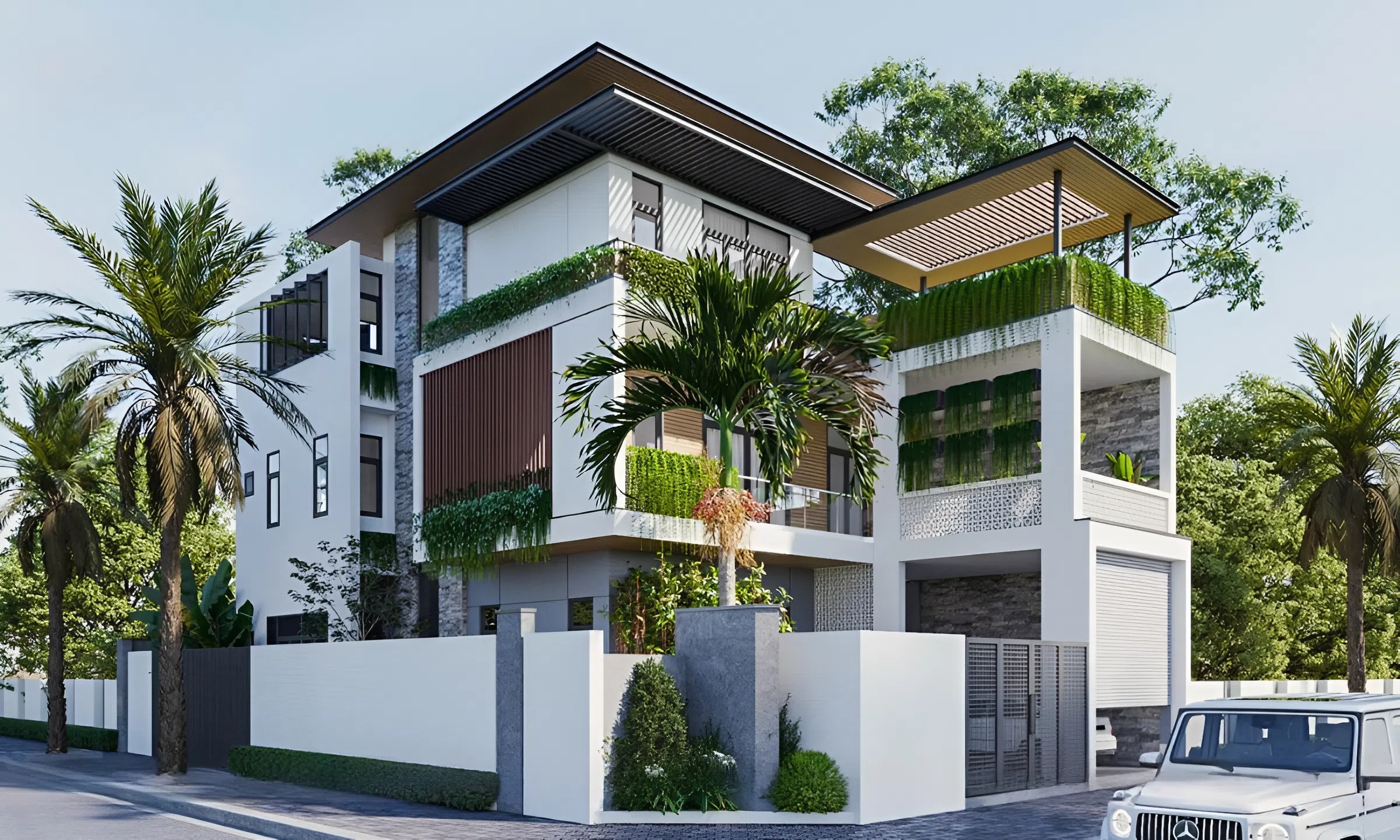 45+ Mẫu thiết kế nhà 120m2 được ưa chuộng nhất năm 2026 11 Tận dụng ban công nhà phố để trồng cây xanh tạo cảm giác gần gũi với thiên nhiên