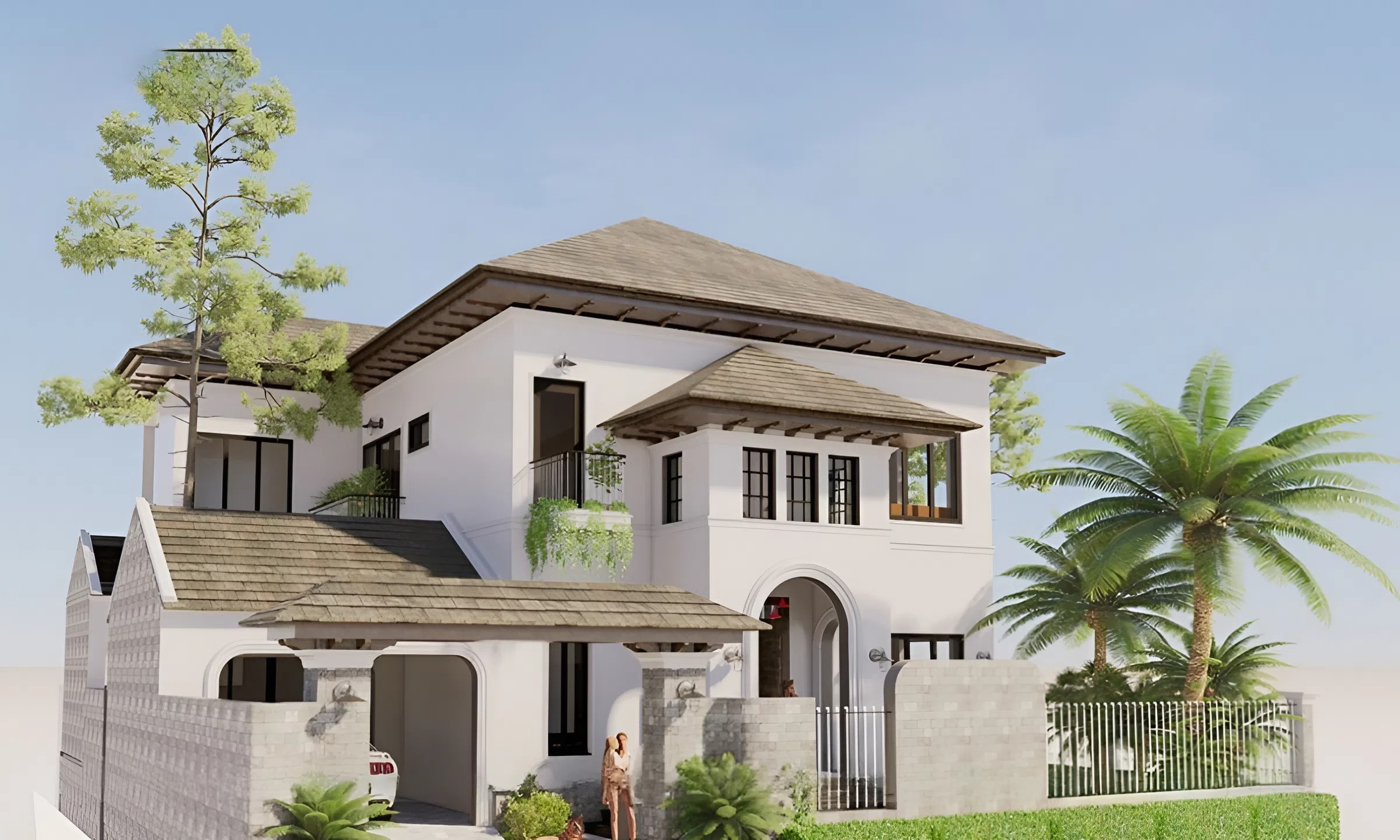 45+ Mẫu thiết kế nhà 120m2 được ưa chuộng nhất năm 2026 24 Bố trí thêm nhiều cây xanh xung quanh căn nhà trở nên tươi mát và thu hút người nhìn hơn.