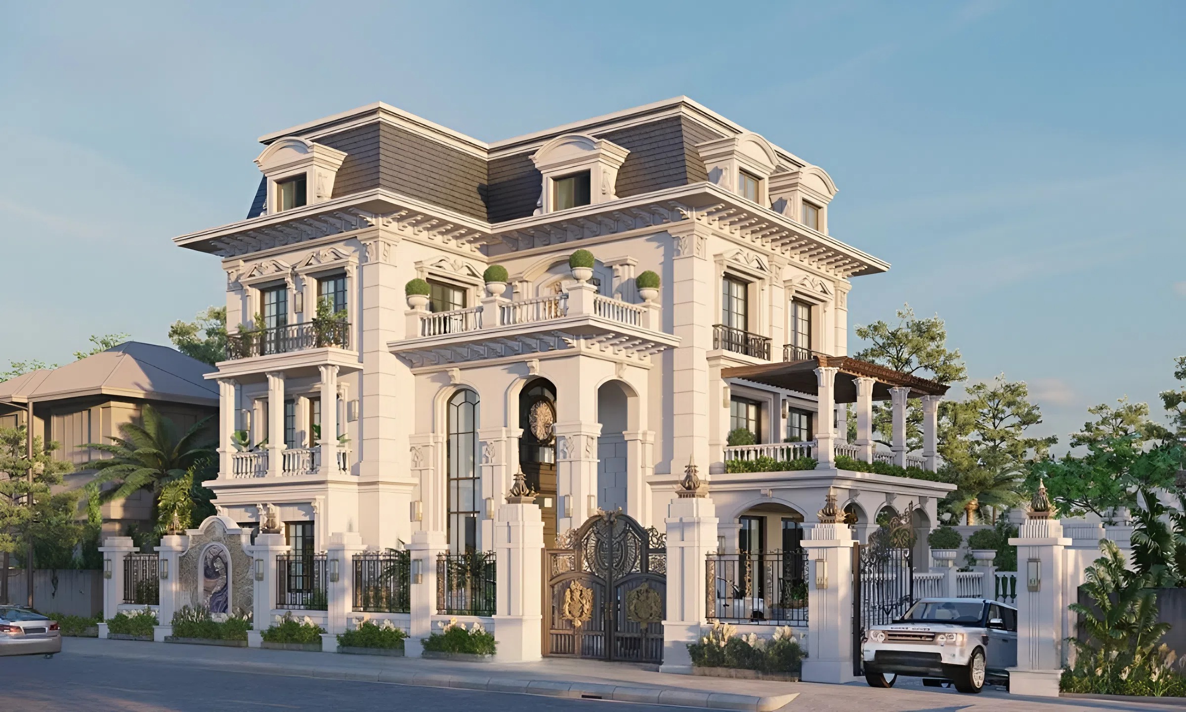45+ Mẫu thiết kế nhà 120m2 được ưa chuộng nhất năm 2026 13 Biệt thự lớn với nhiều cửa sổ tại không gian quanh nhà, căn nhà rộng rãi hơn với ánh sáng tự nhiên.