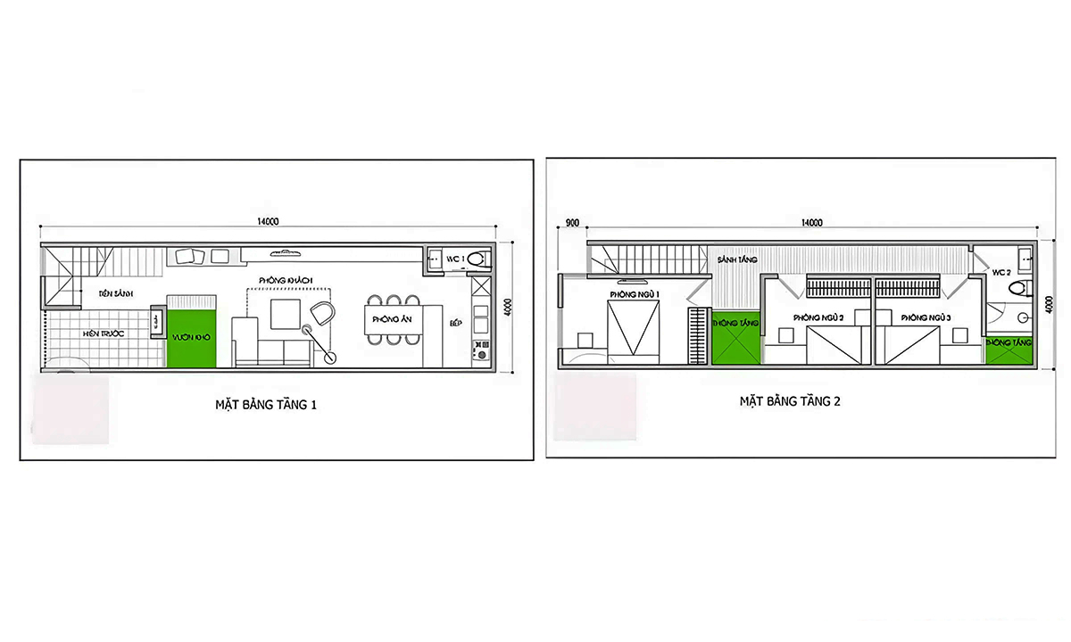 Bản vẽ nhà 2 tầng 3 phòng ngủ 80m2 mẫu 2