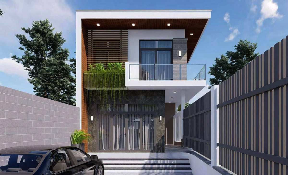 Mẫu thiết kế nhà 2 tầng 3 phòng ngủ 80m2 mái bằng, đơn giản