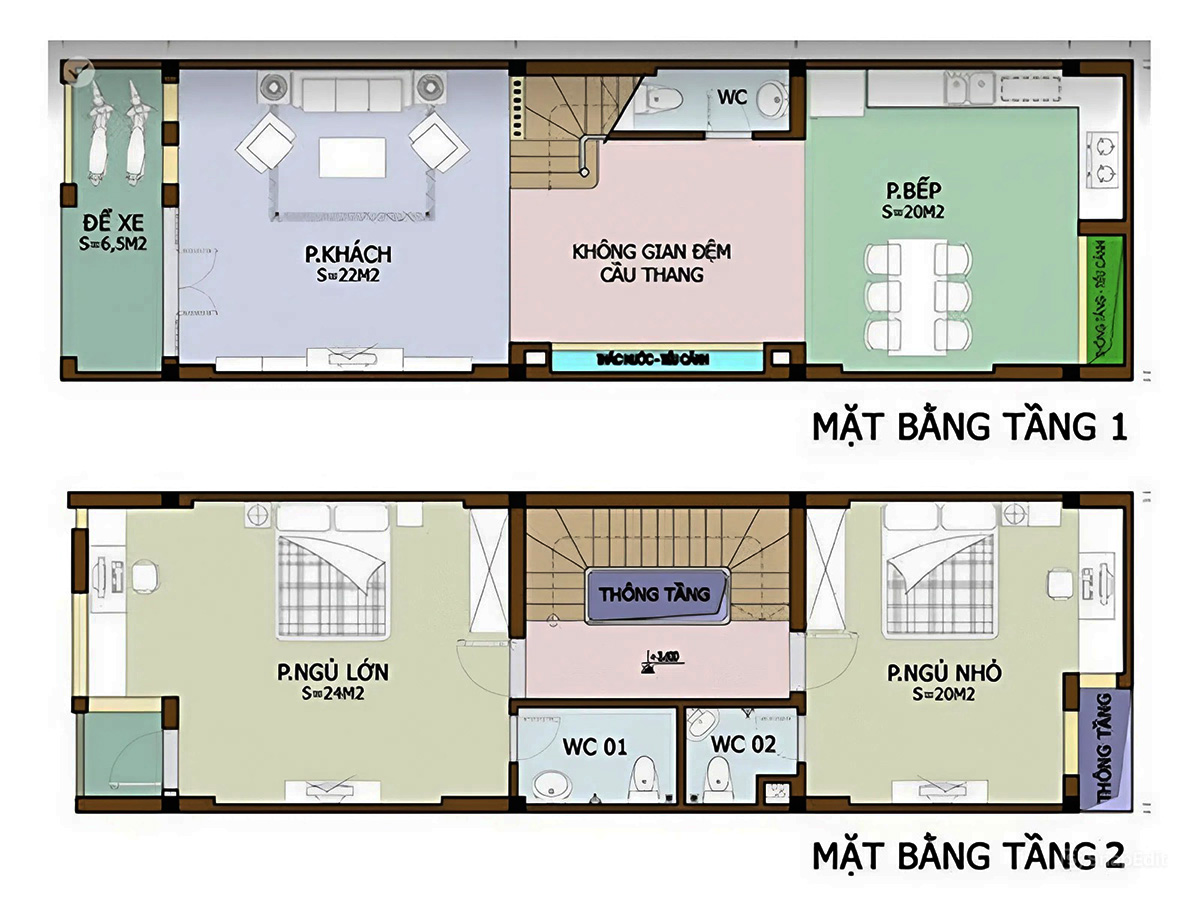 Mặt bằng công năng của nhà 2 tầng nhỏ xinh chi phí 400 triệu