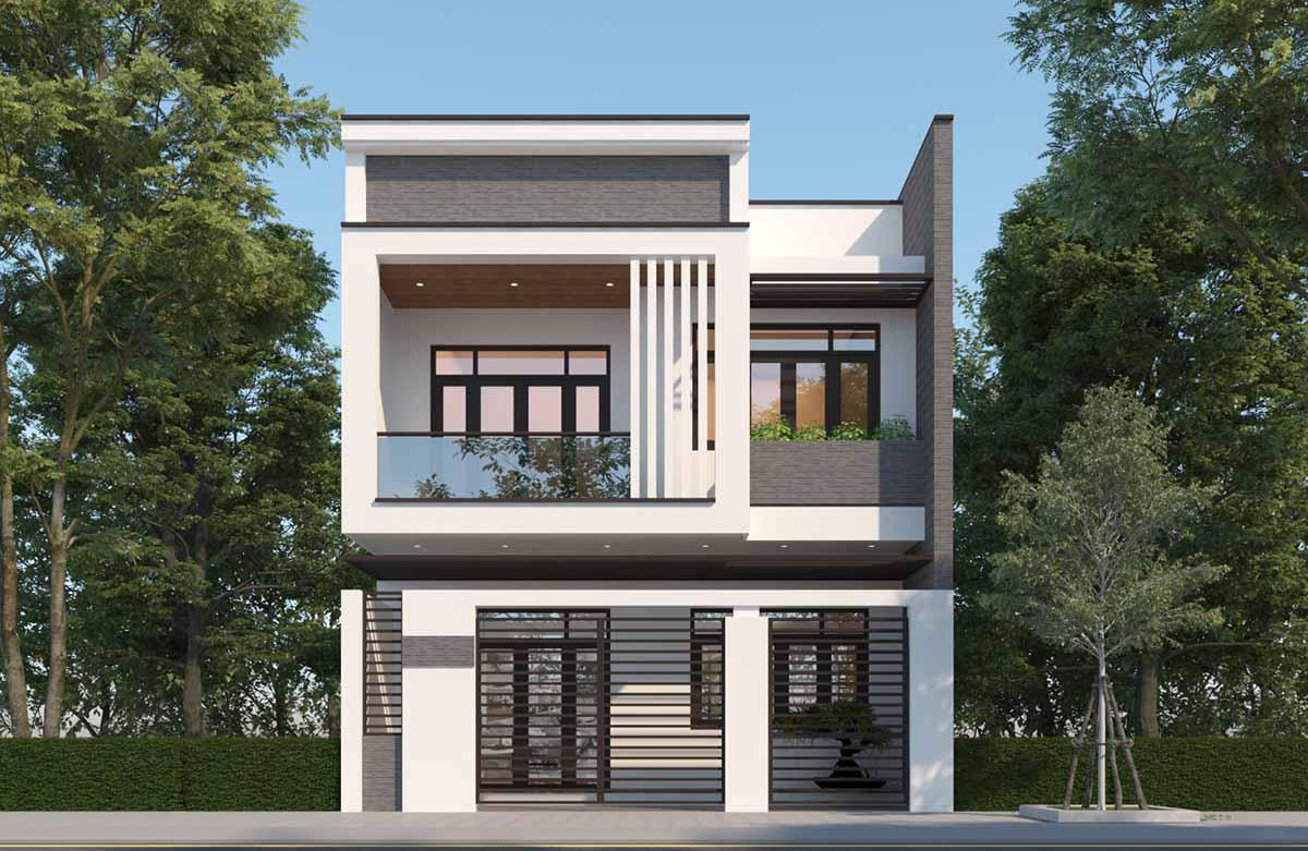 Ngôi nhà ống 2 tầng 400 khá đẹp và hiện đại với tone màu trắng - xám nhã nhặn, tinh tế