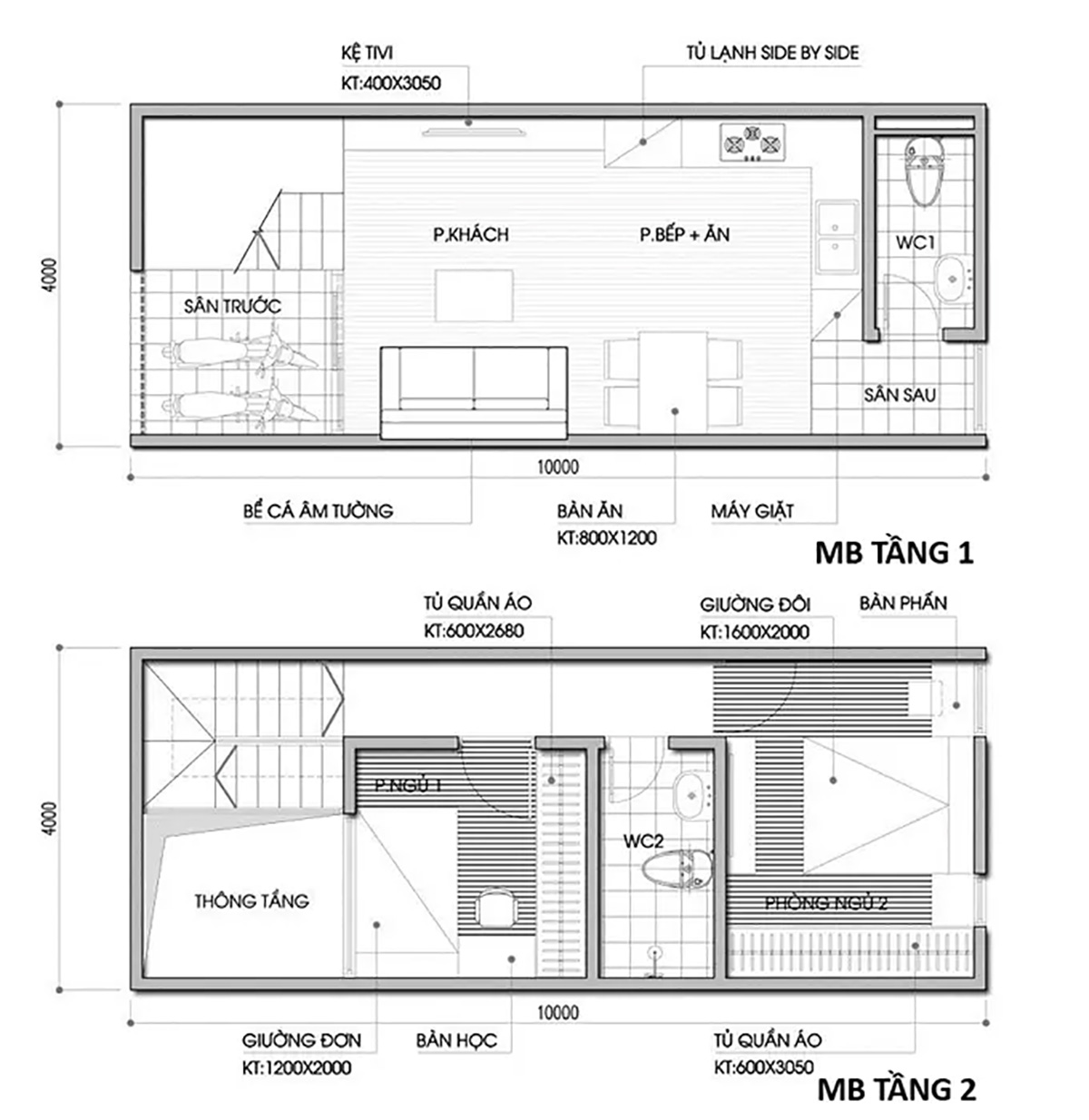 Thiết kế nhà 4x10: Giải pháp tối ưu diện tích 40m2 & Dự toán chi phí 2026 13 Bản vẽ mẫu nhà nhỏ 4x10 thiết kế 2 tầng