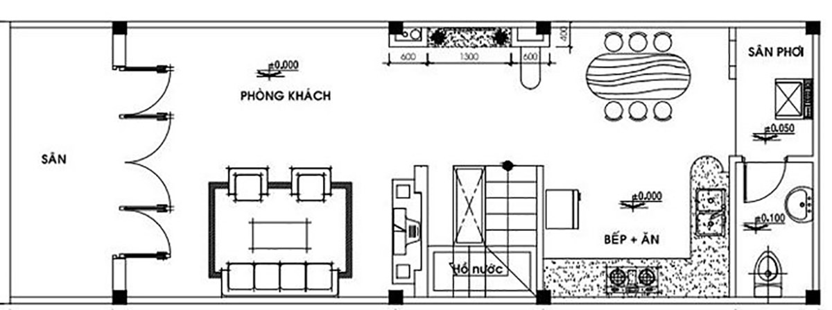 Thiết kế nhà 4x10: Giải pháp tối ưu diện tích 40m2 & Dự toán chi phí 2026 4 Mặt bằng công năng tầng 1 của ngôi nhà có gác lửng 4x10m