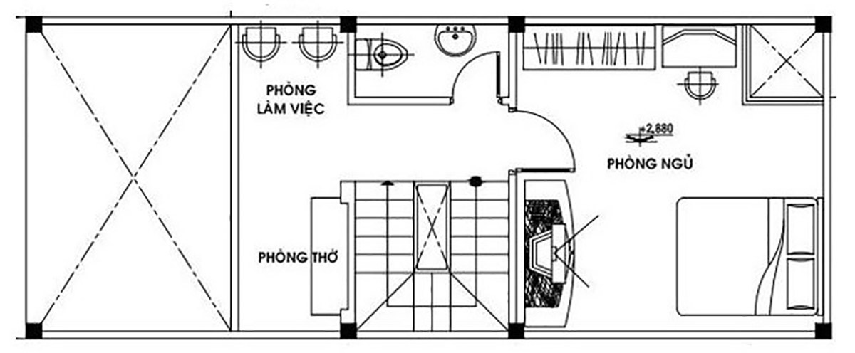Thiết kế nhà 4x10: Giải pháp tối ưu diện tích 40m2 & Dự toán chi phí 2026 5 Mặt bằng công năng gác lửng của ngôi nhà 4x10m