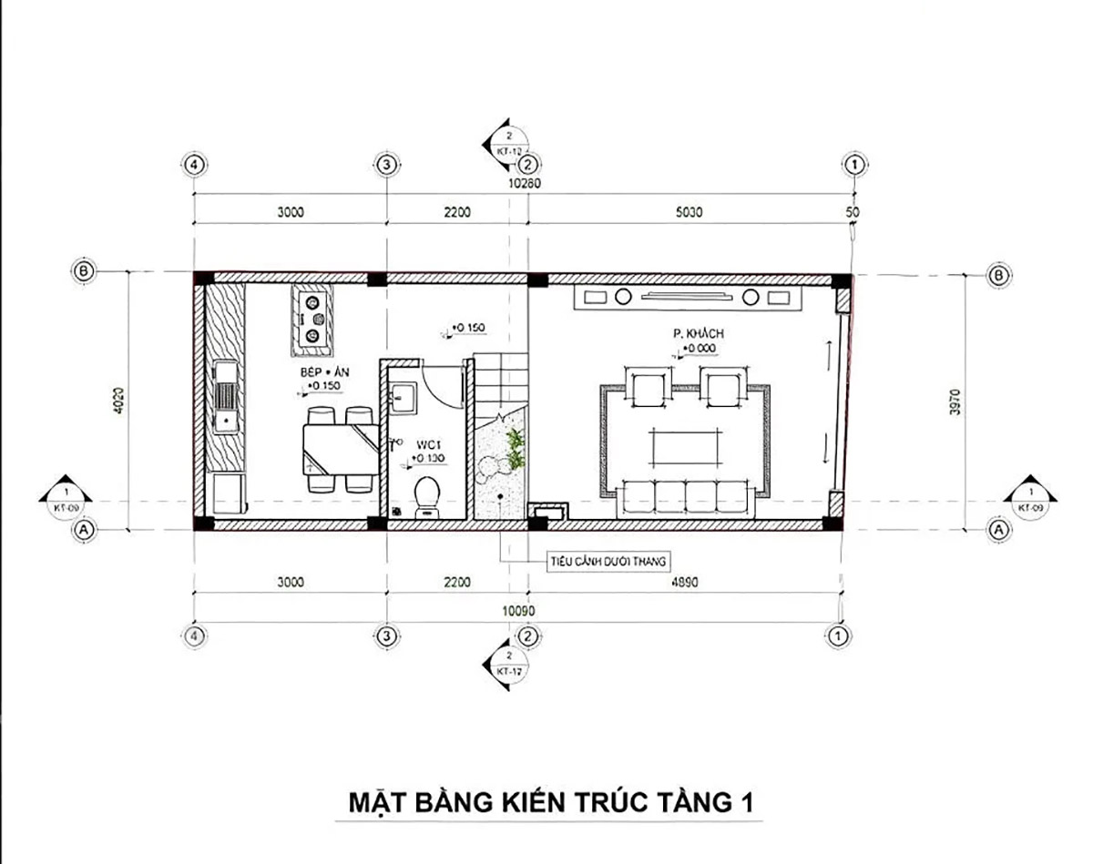 Thiết kế nhà 4x10: Giải pháp tối ưu diện tích 40m2 & Dự toán chi phí 2026 43 Mặt bằng kiến trúc tầng 1 của ngôi nhà nhỏ 4x10m với thiết kế năng động trẻ trung