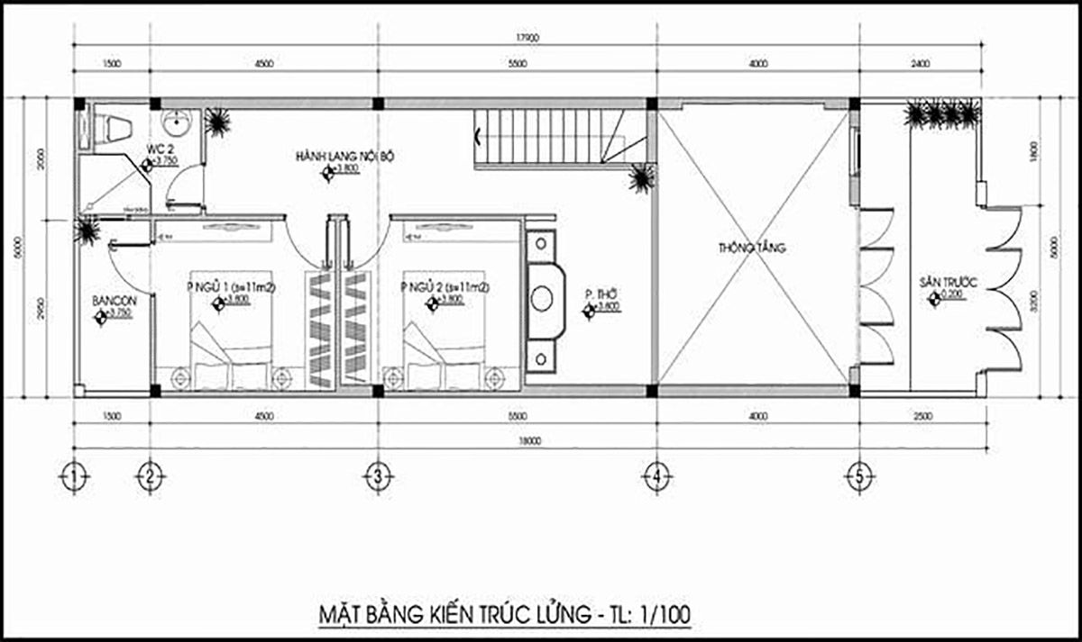 20+ Mẫu Thiết Kế Nhà 5x12m Đẹp Sang Trọng - Kèm Bảng Vẽ Công Năng 17 Bản vẽ thiết kế nhà 5x12m 3 phòng ngủ có gác lửng