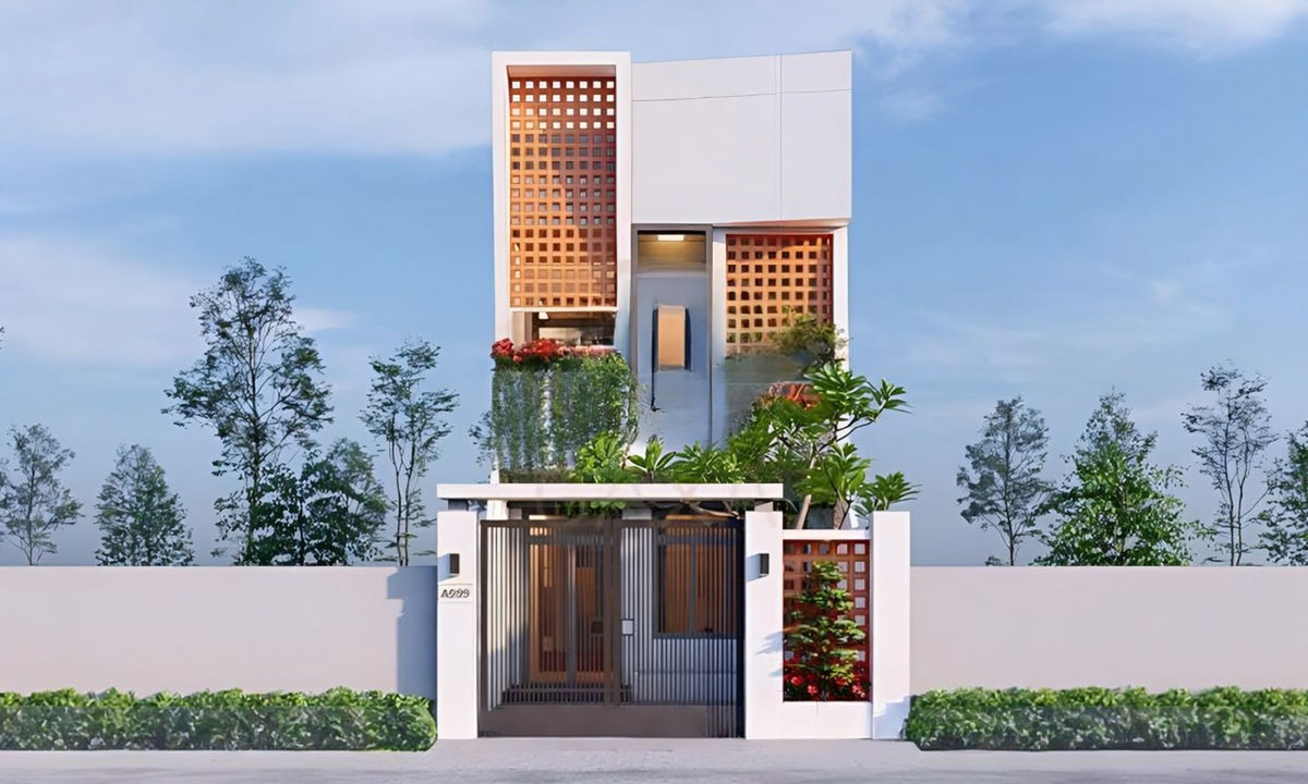 20+ Mẫu Thiết Kế Nhà 5x12m Đẹp Sang Trọng - Kèm Bảng Vẽ Công Năng 9 Phối cảnh mặt tiền nhà 5x12m 1 trệt 1 lầu 3 phòng ngủ