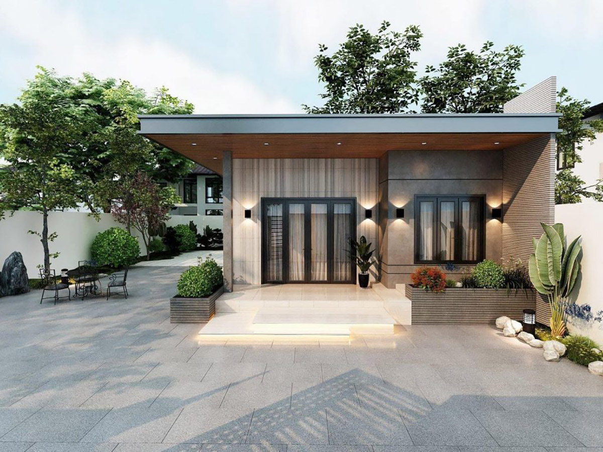 Gara ô tô trong sân nhà đảm bảo được diện tích lớn phù hợp với mọi loại ô tô