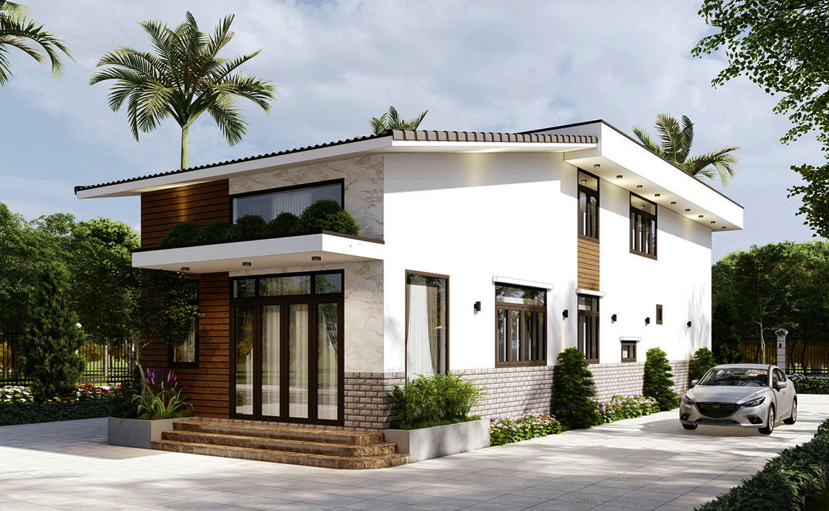 Cây xanh được bố trí ở ban công tầng 2 và xung quanh nhà ở Cây xanh được bố trí ở ban công tầng 2 và xung quanh nhà ở