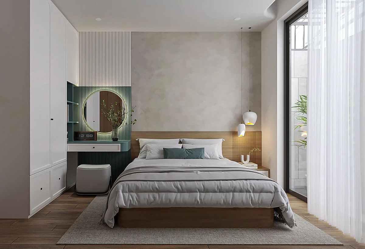 Nội thất phòng ngủ nhà có tầng hầm 5x20 với thiết kế sang trọng và hiện đại