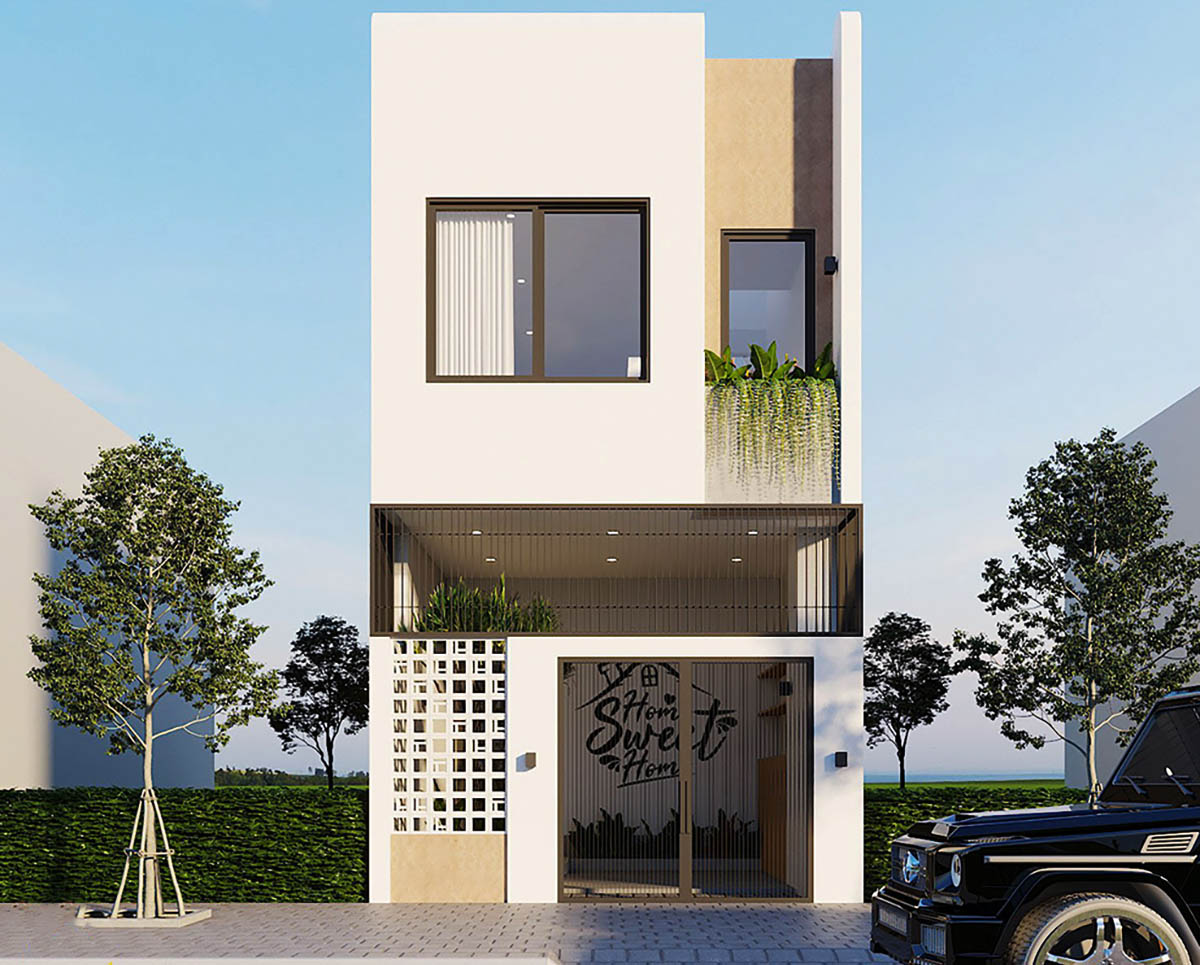 Mẫu thiết kế nhà 2 tầng có tầng hầm 5x20 đẹp