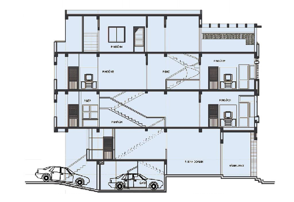 Bản vẽ thiết kế nhà có tầng hầm 5x20 chi tiết