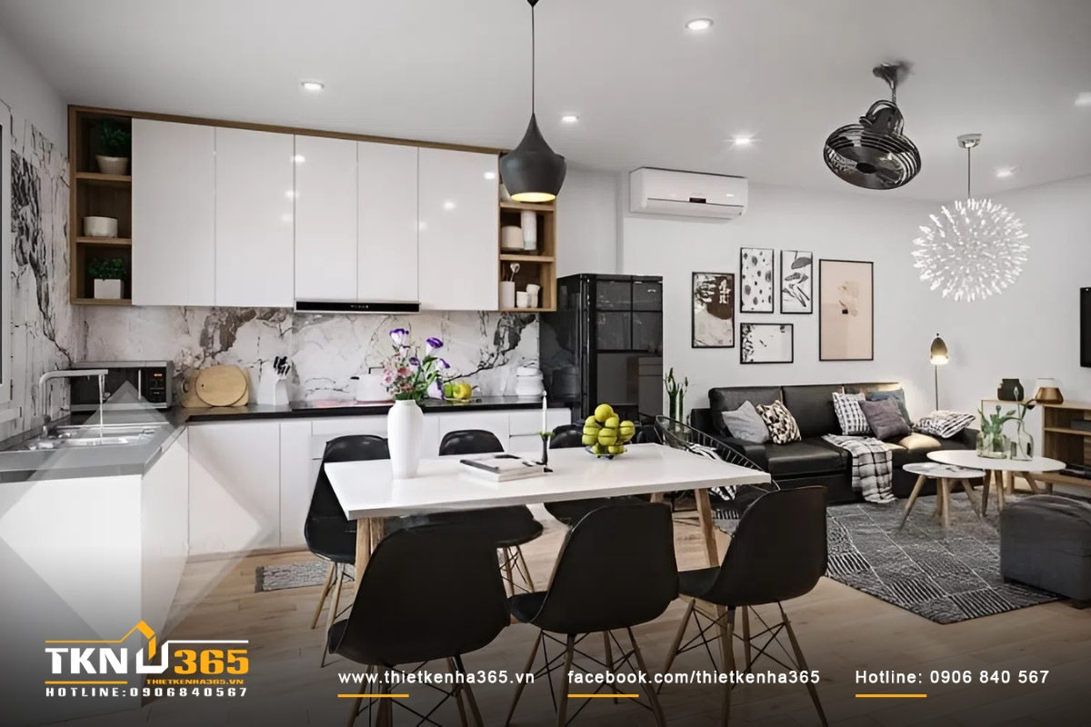 10+ Mẫu thiết kế nhà diện tích nhỏ 4x6m đẹp nhất hiện nay 6 Thiết kế phòng khách liền bếp để tăng diện tích sử dụng của ngôi nhà