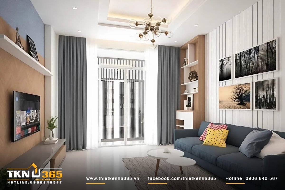Mẫu phòng khách 1 cho nhà hẹp ngang 3m