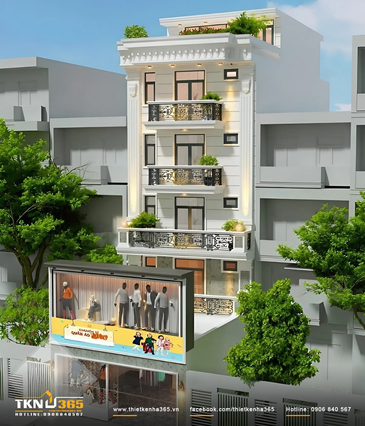 10+ Mẫu thiết kế nhà ở kết hợp kinh doanh đẹp, sang trọng 2026 5 Nhà mặt phố 5 tầng cho thuê kinh doanh shop thời trang