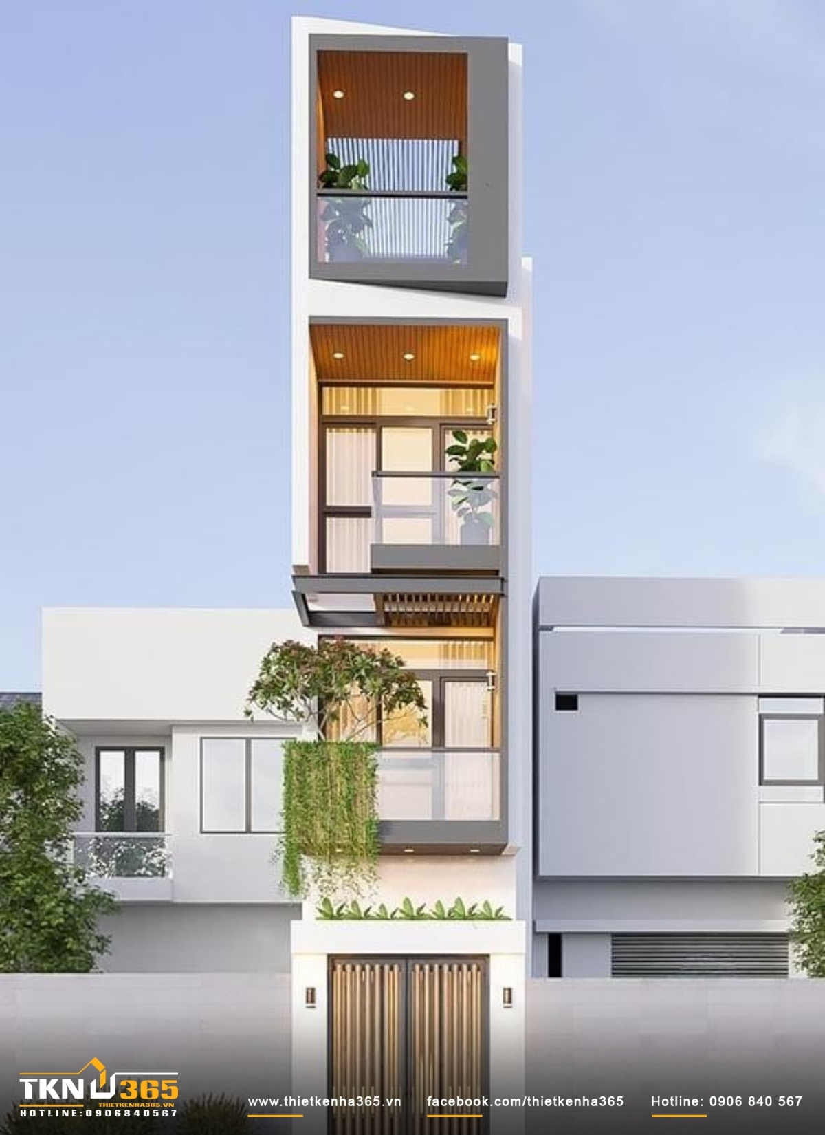 thiết kế nhà ống 1 trệt 2 lầu 3x18m