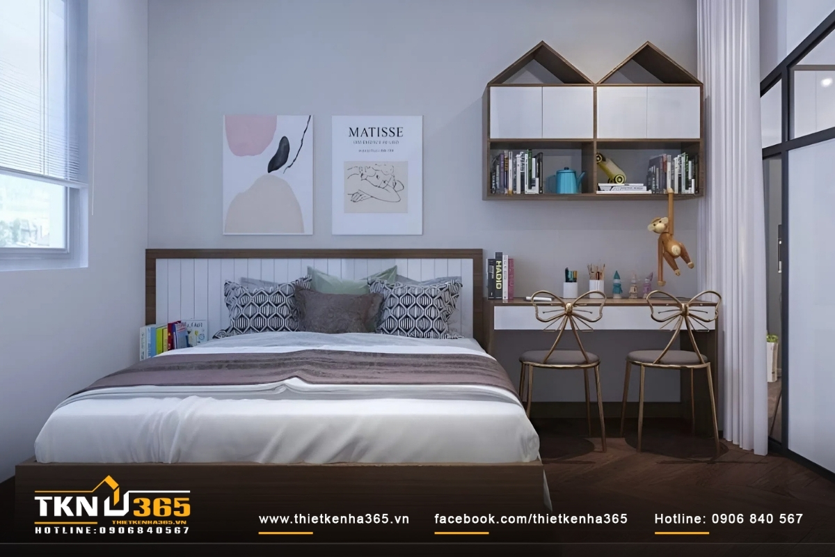 Phòng ngủ thoáng đãng nhờ lấy được toàn bộ ánh sáng tự nhiên