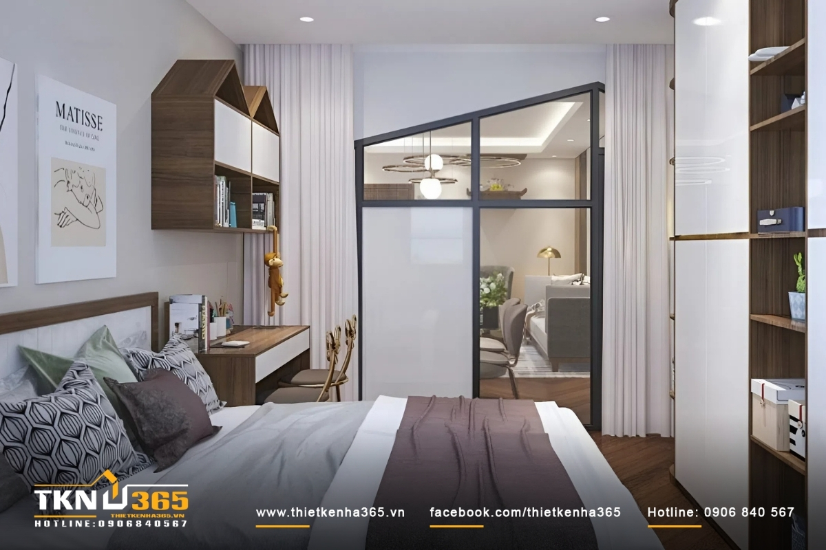 Khu vực phòng ngủ được sắp xếp khoa học, gọn gàng