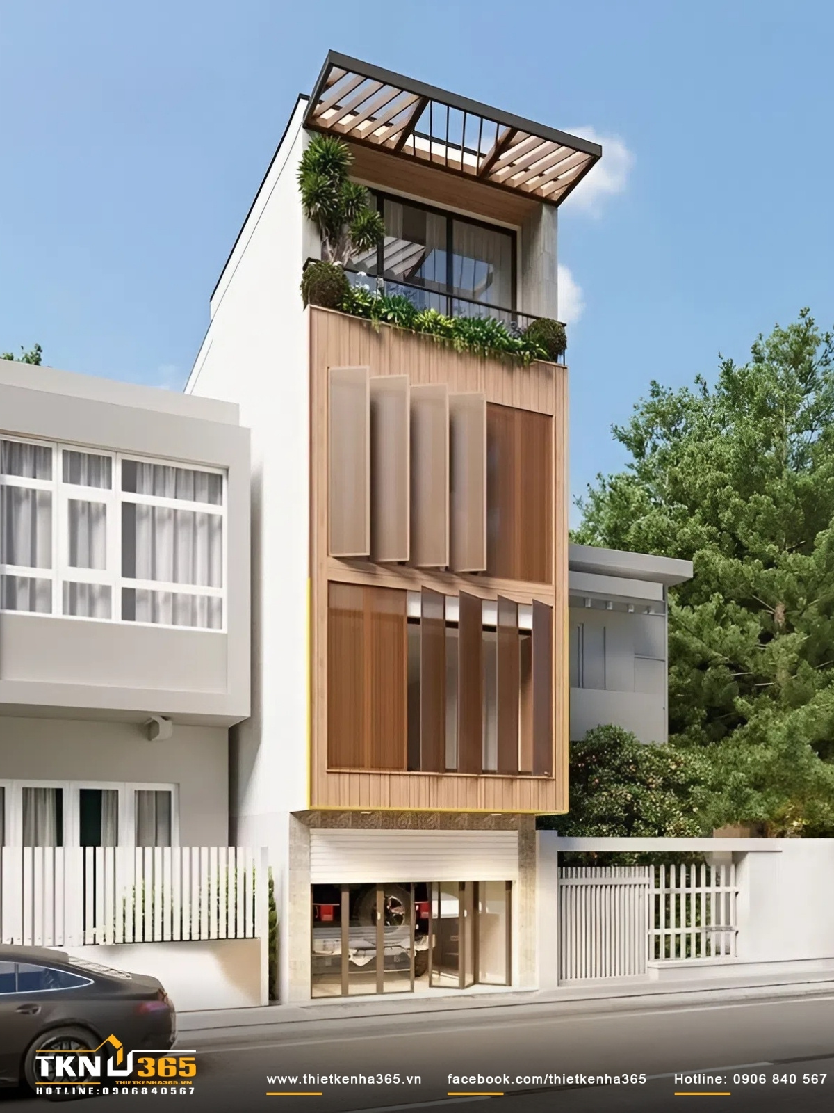 Thiết kế thi công nhà phố 4 tầng 6x18m cho chị Dung ở Quận 12 2 Mặt tiền nhà phố 6m được xử lý theo phong cách hiện đại