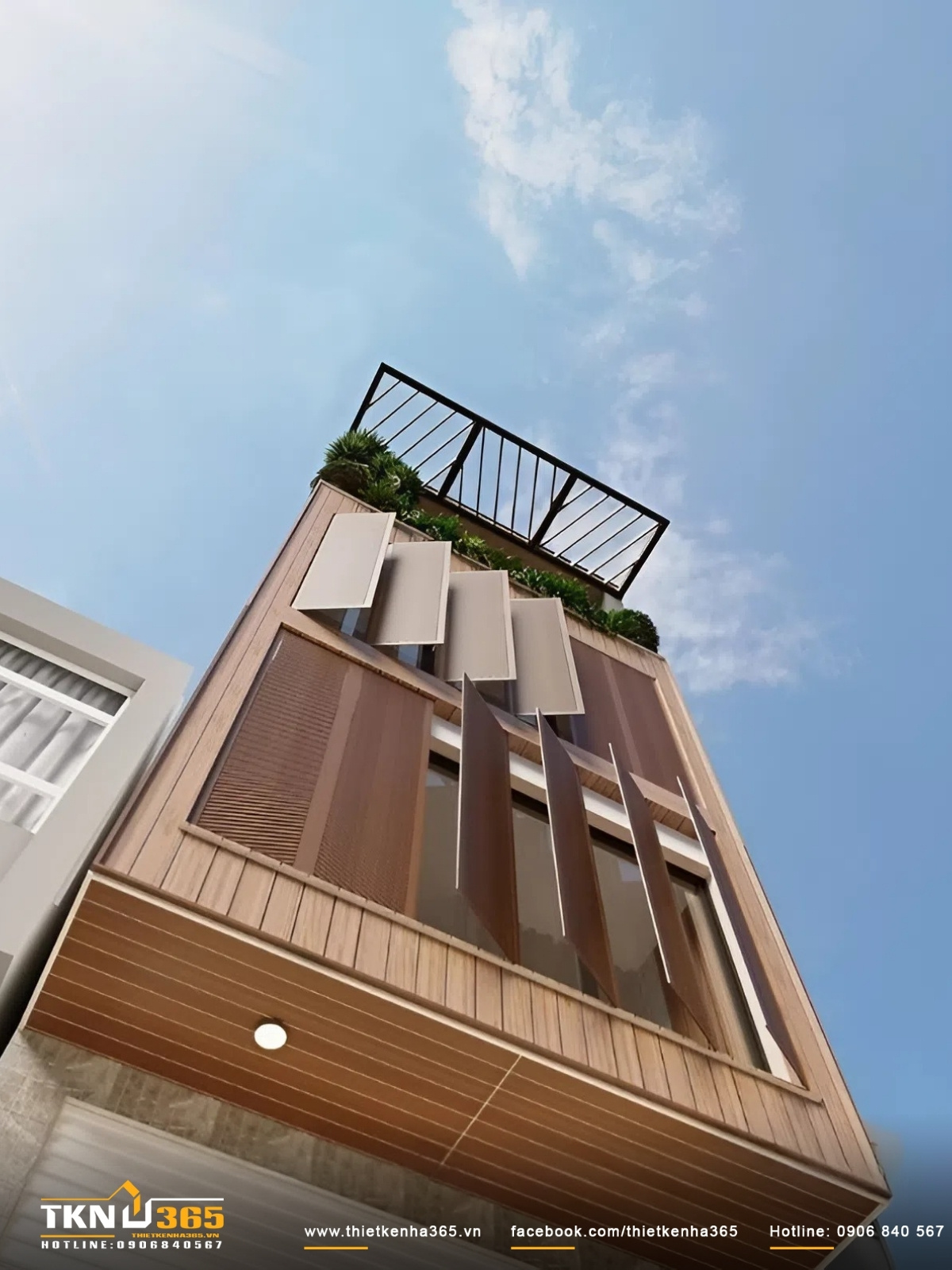 Thiết kế thi công nhà phố 4 tầng 6x18m cho chị Dung ở Quận 12 4 Mặt tiền nhà phố 6m được xử lý theo phong cách hiện đại