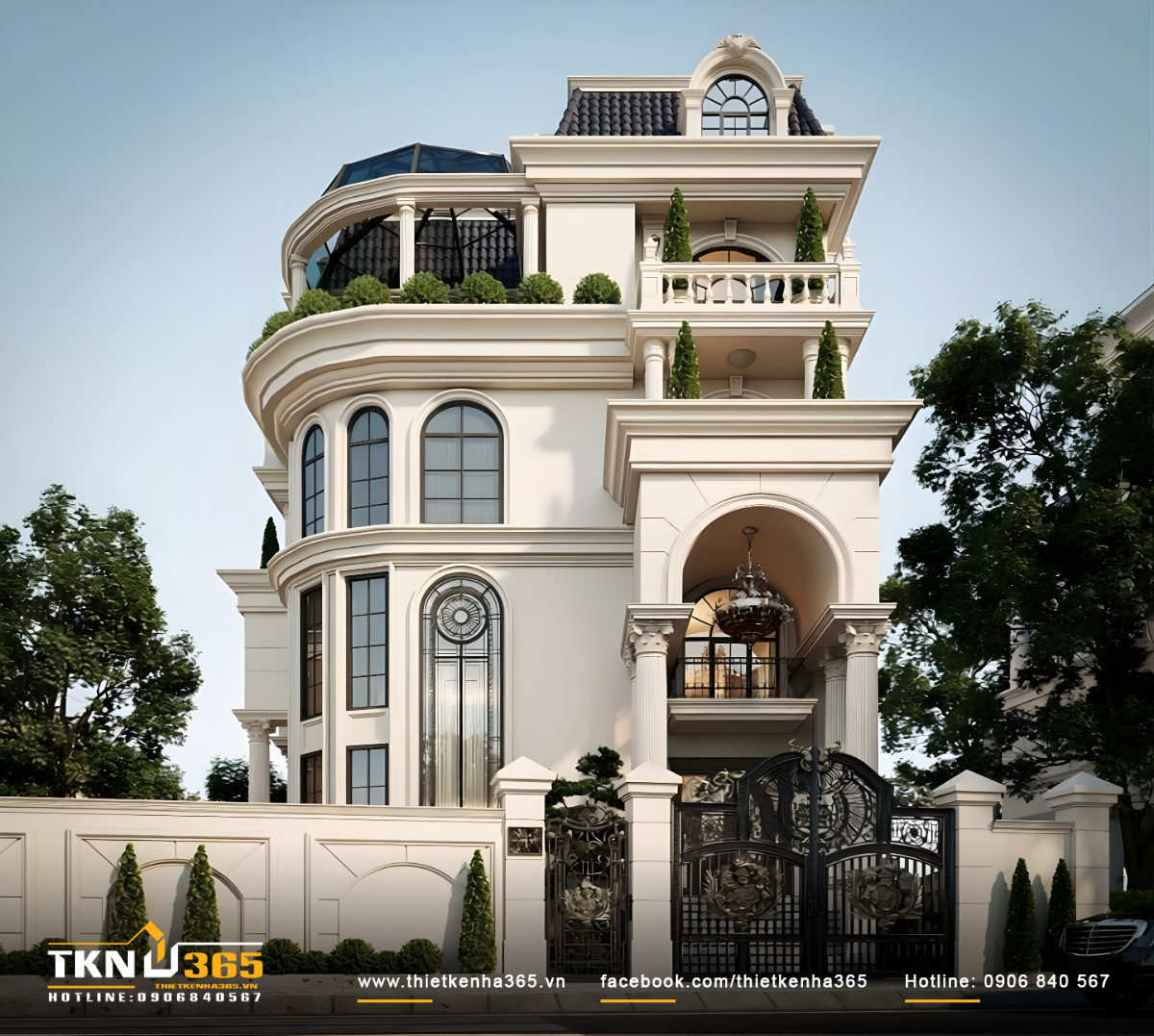 Mẫu thiết kế biệt thự 4 tầng đẹp, sang trọng khẳng định đẳng cấp gia chủ 3 Thiết kế biệt thự 4 tầng với kiểu tân cổ điển quý phái, trang nhã