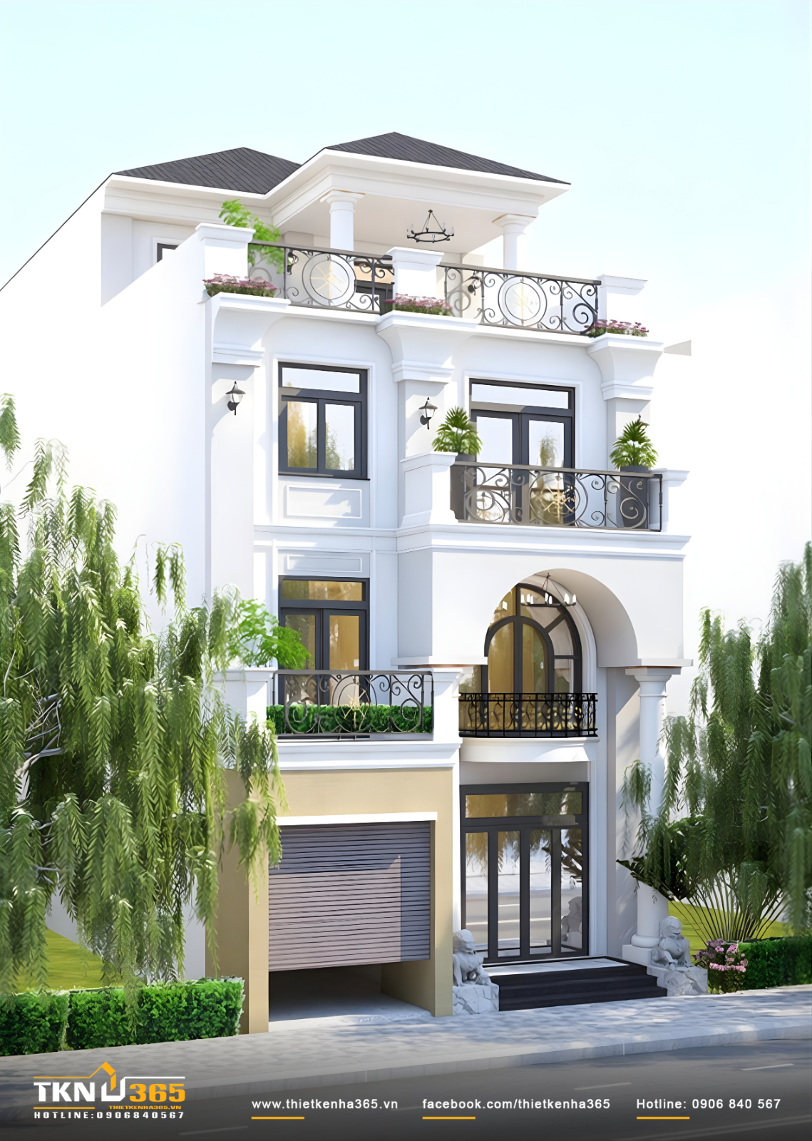 Mẫu thiết kế biệt thự 4 tầng đẹp, sang trọng khẳng định đẳng cấp gia chủ 9 Thiết kế biệt thự 4 tầng có gara để xe hiện đại