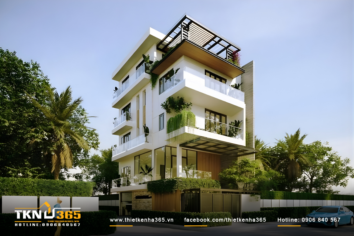 Mẫu thiết kế biệt thự 4 tầng đẹp, sang trọng khẳng định đẳng cấp gia chủ 11 Thiết kế biệt thự 4 tầng có vườn và nhiều khoảng xanh