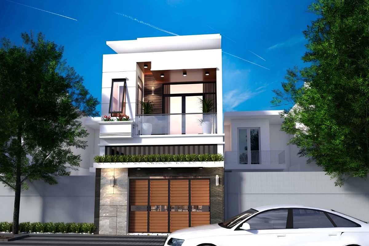 Mẫu nhà 2 tầng có gác lửng mái bằng