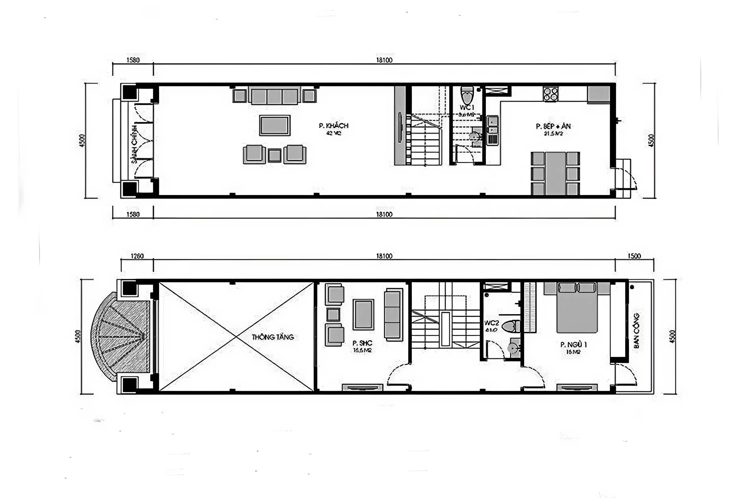 Bản vẽ nhà 2 tầng có gác lửng đẹp, chi tiết (ảnh: sưu tầm)